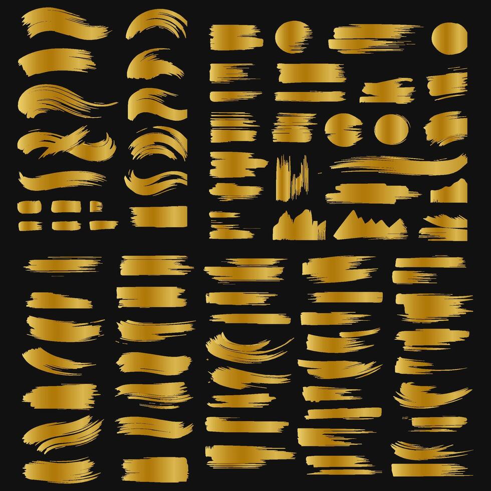 Collection of golden paint strokes to make a background for your design, golden hot foil, gold leaf vector