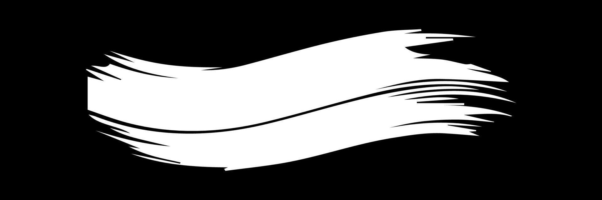 White paint ink brush strokes, brushes, lines, grungy. Dirty artistic design elements, boxes, frames. Vector illustration. Isolated on black background. Freehand drawing.