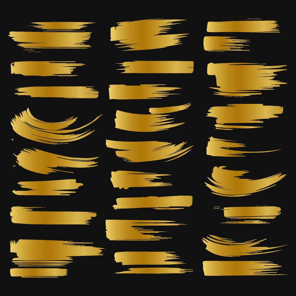 Collection of golden paint strokes to make a background for your design, golden hot foil, gold leaf vector