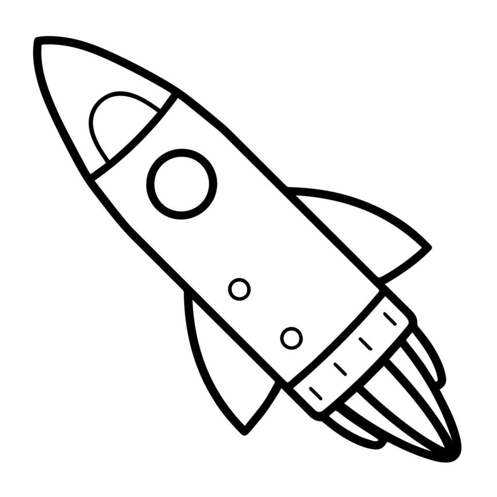 Minimalist vector outline of a rocket icon for versatile use.