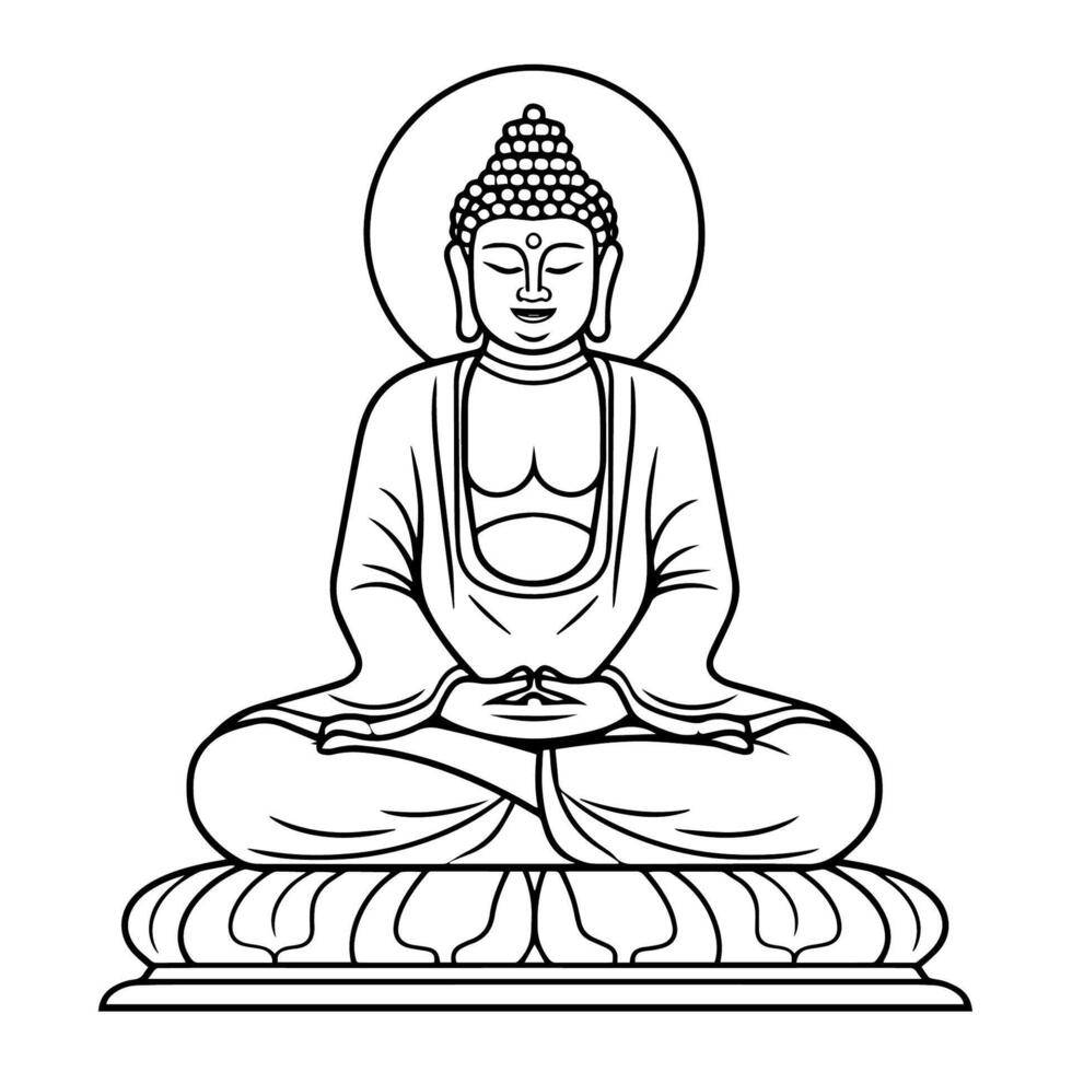 Serene Buddha statue outline icon in vector format for spiritual designs.