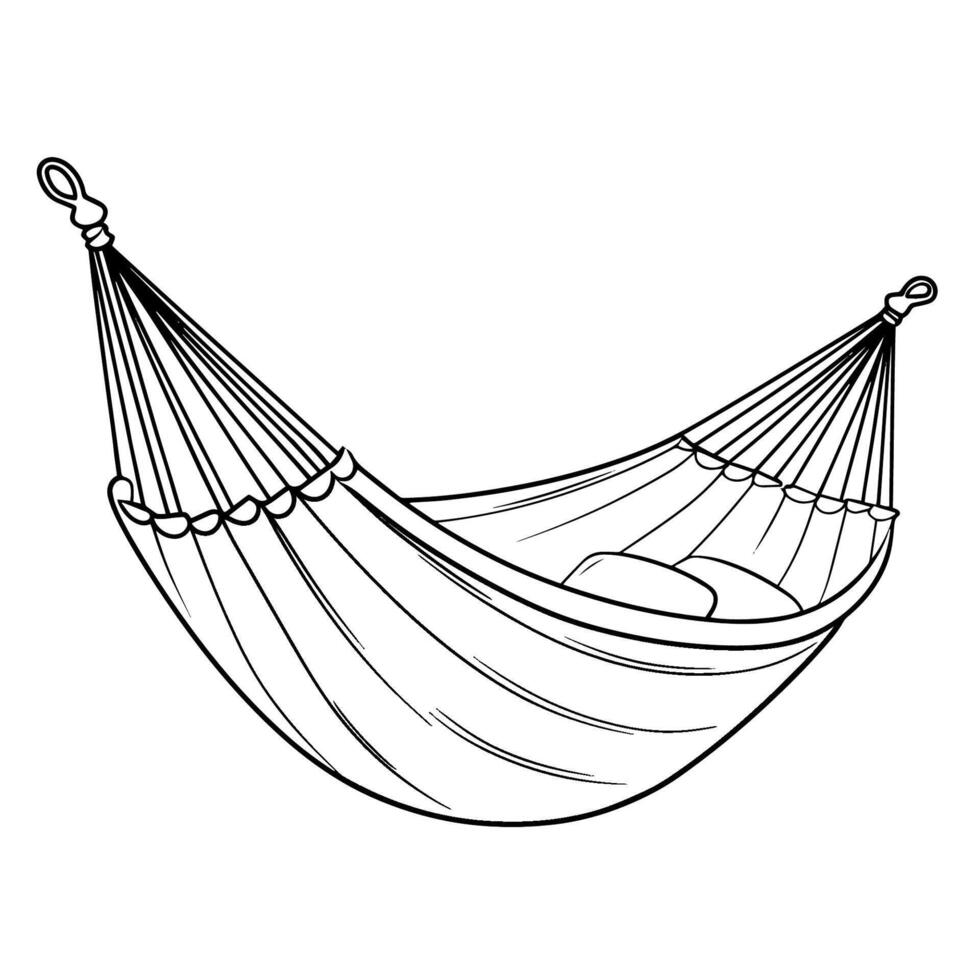 Relaxing hammock outline icon in vector format for leisure designs.