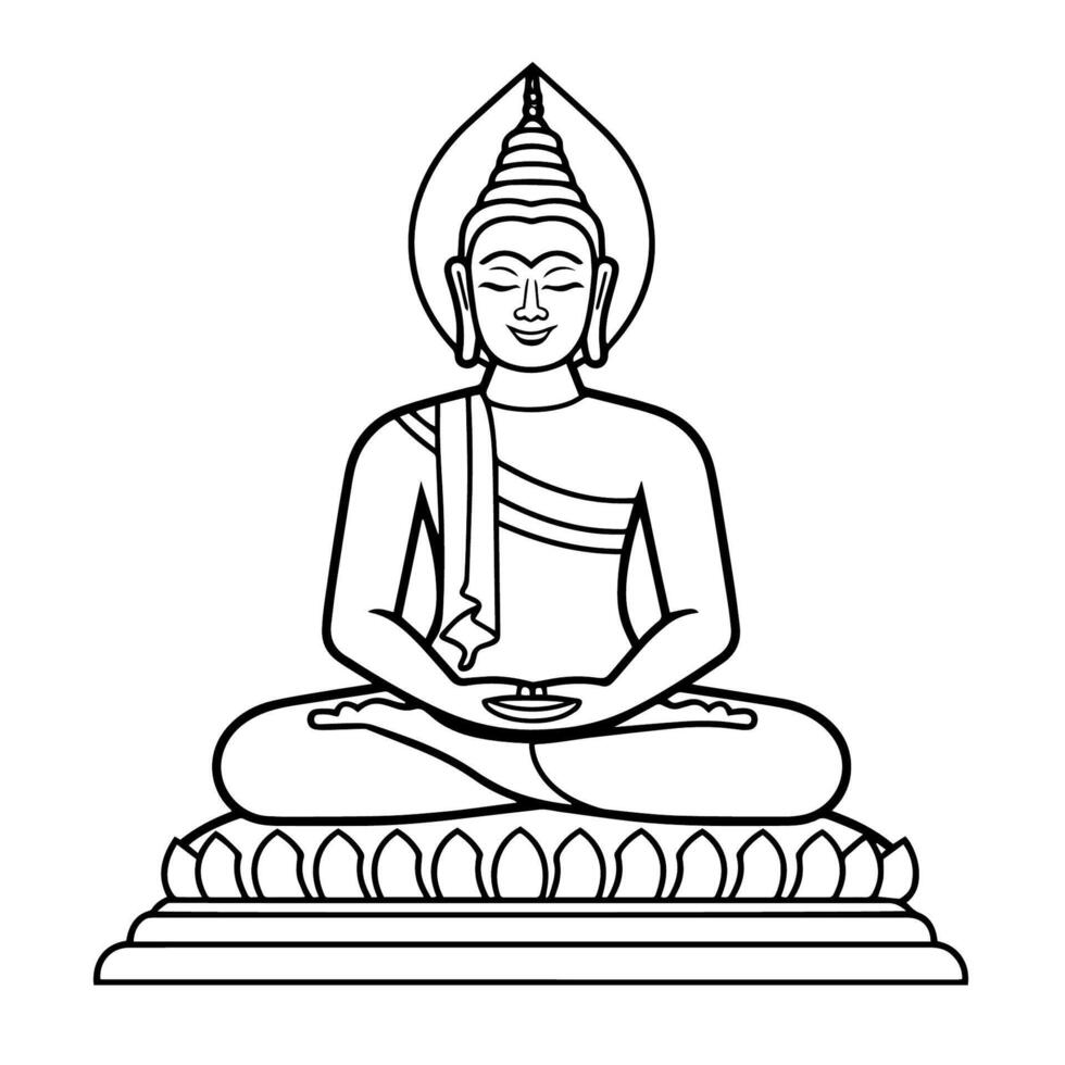 Serene Buddha statue outline icon in vector format for spiritual designs.