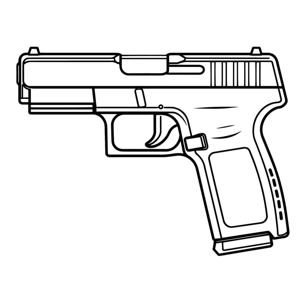 Modern semi-automatic pistol gun outline icon in vector format for firearm designs.