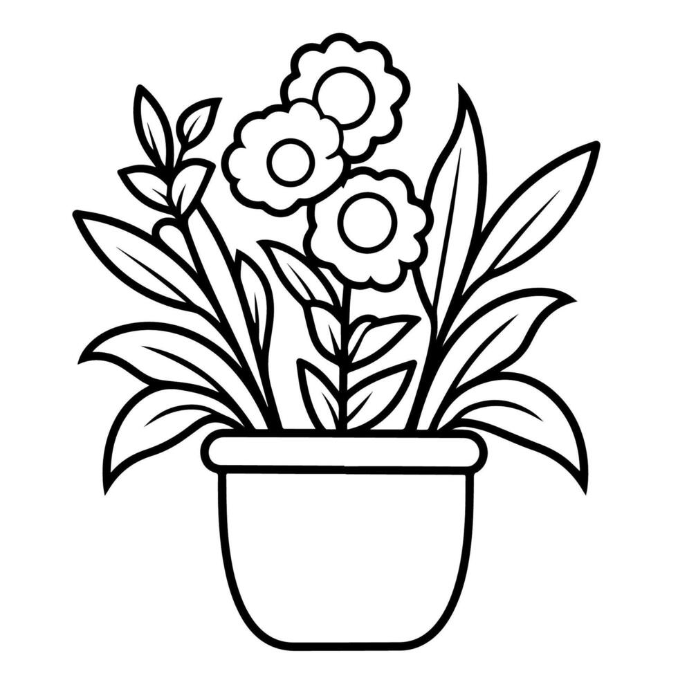 Elegant flower vase outline icon in vector format for decorative designs.