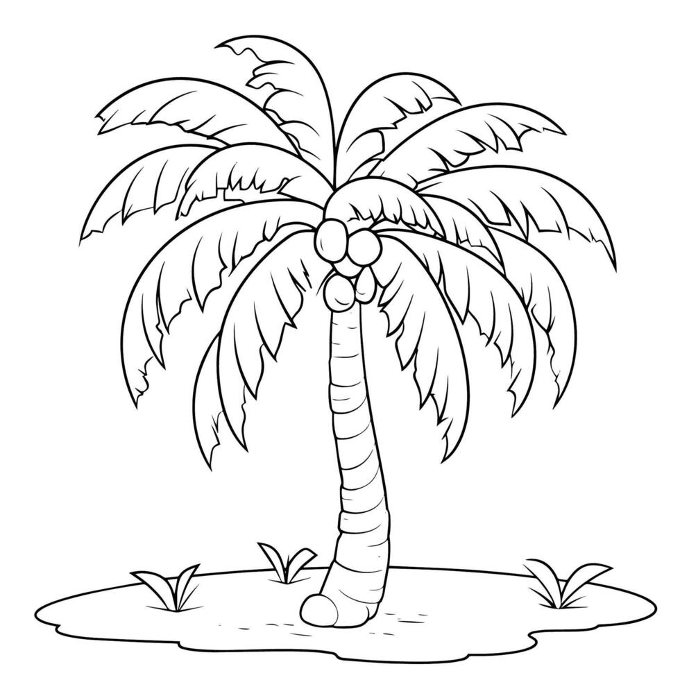 Exotic tropical palm tree outline icon in vector format for beach designs.