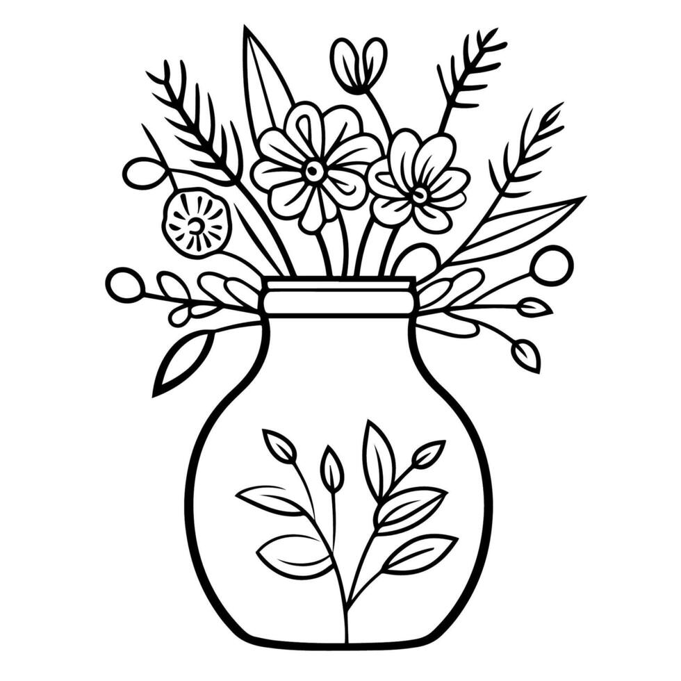 Elegant flower vase outline icon in vector format for decorative designs.