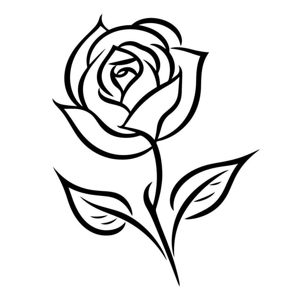 Elegant vector outline of a rose icon for versatile use.