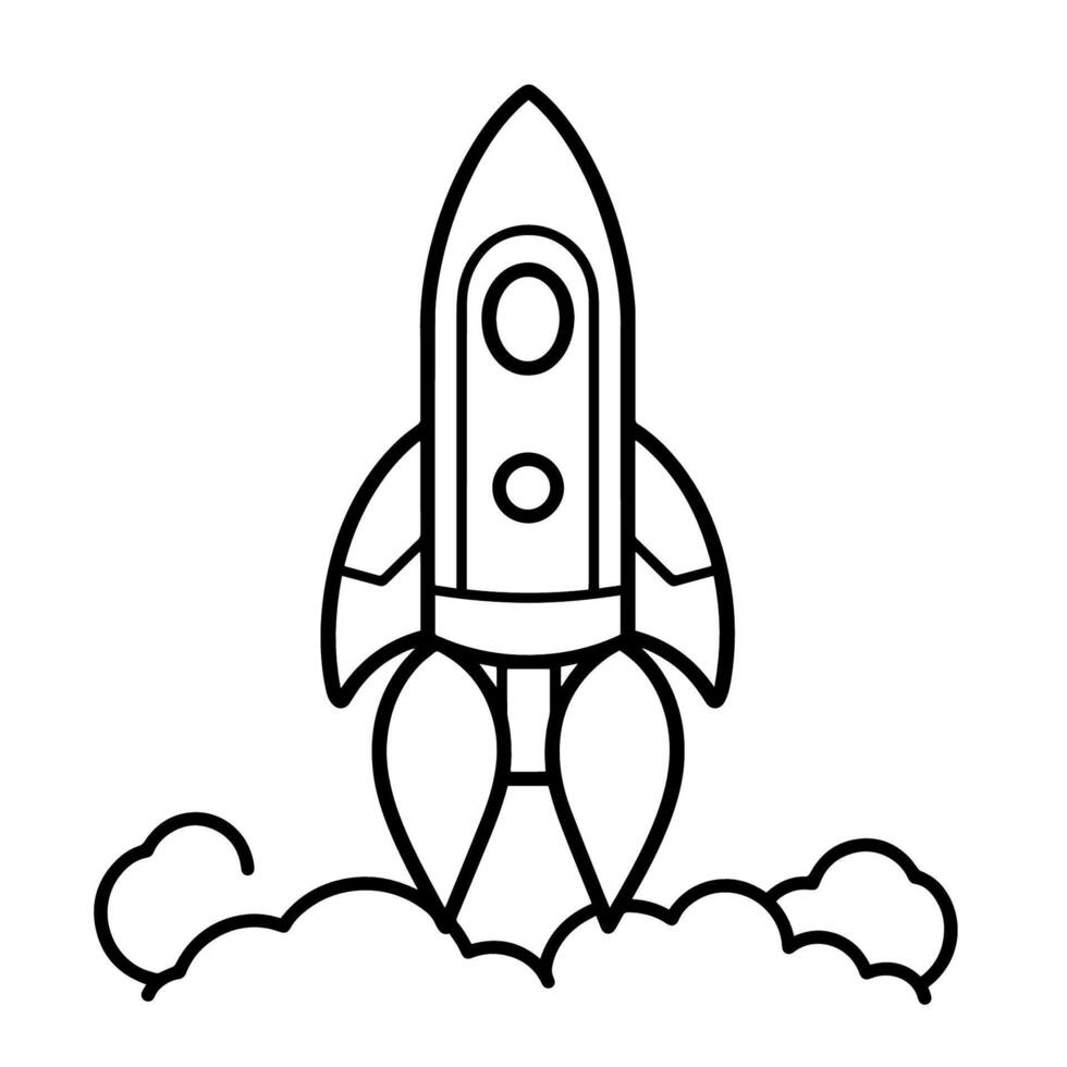Sleek rocket outline icon in vector format for space designs.
