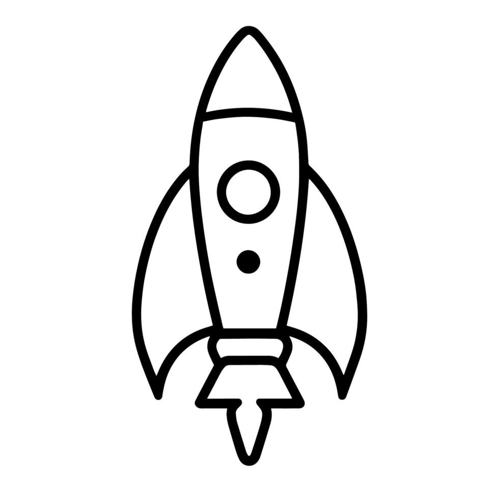 Sleek rocket outline icon in vector format for space designs.