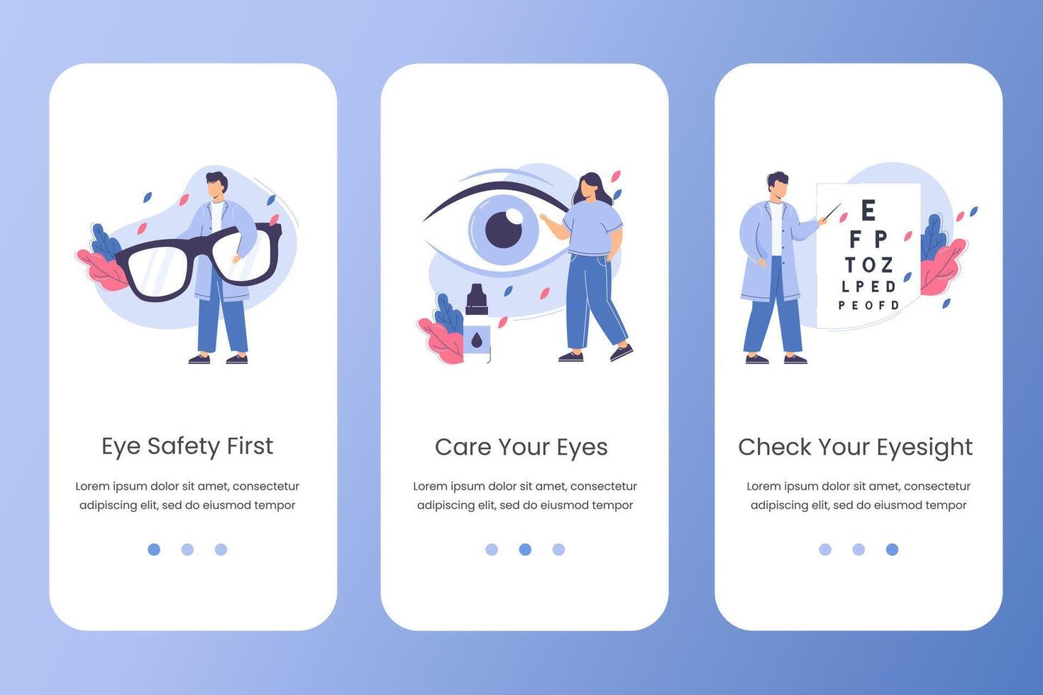 plano oftalmólogo médico cheque vista. ojo prueba, visión corrección y cuidado ojos con gotas y los anteojos. oftalmología vector sitio web modelo. aterrizaje página diseño para móvil aplicación