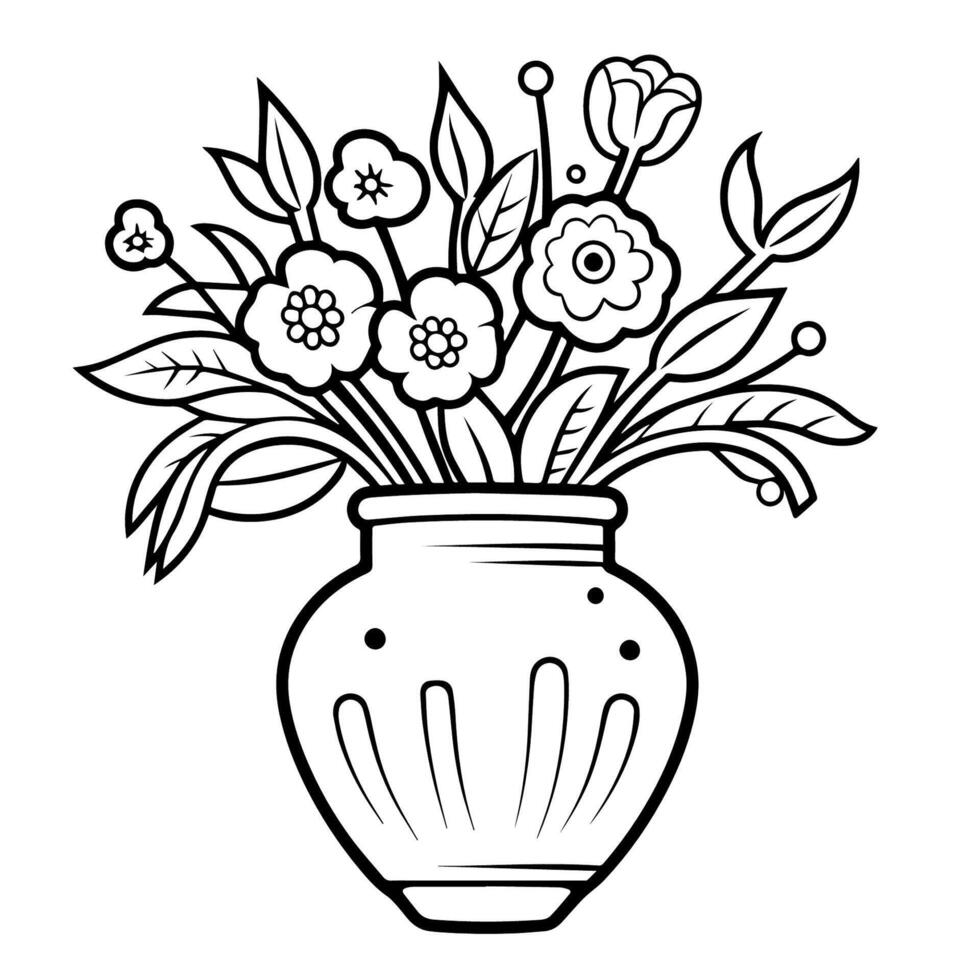 Elegant flower vase outline icon in vector format for decorative designs.