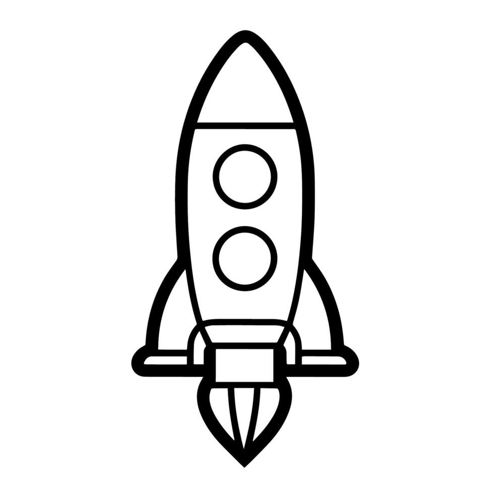 Sleek rocket outline icon in vector format for space-themed designs.