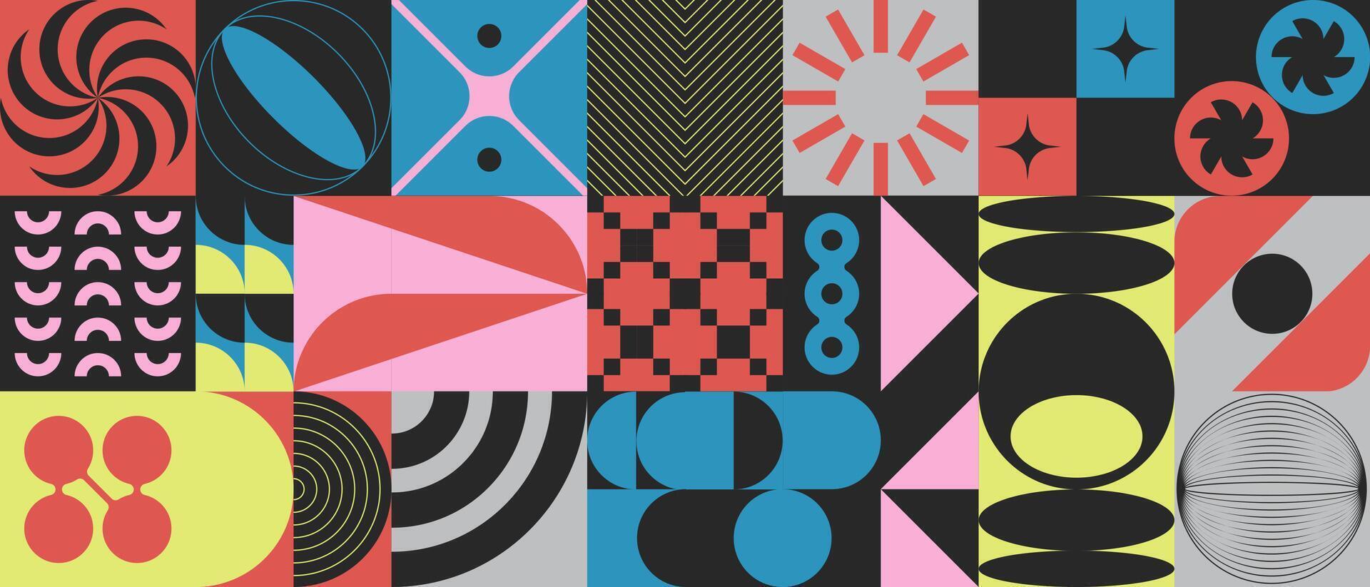 resumen brutalista moderno geométrico modelo. brutalismo vector gráfico color collage con básico futurista formas y negrita cifras, sencillo vector elementos y huellas dactilares. cubrir en retro Bauhaus estilo