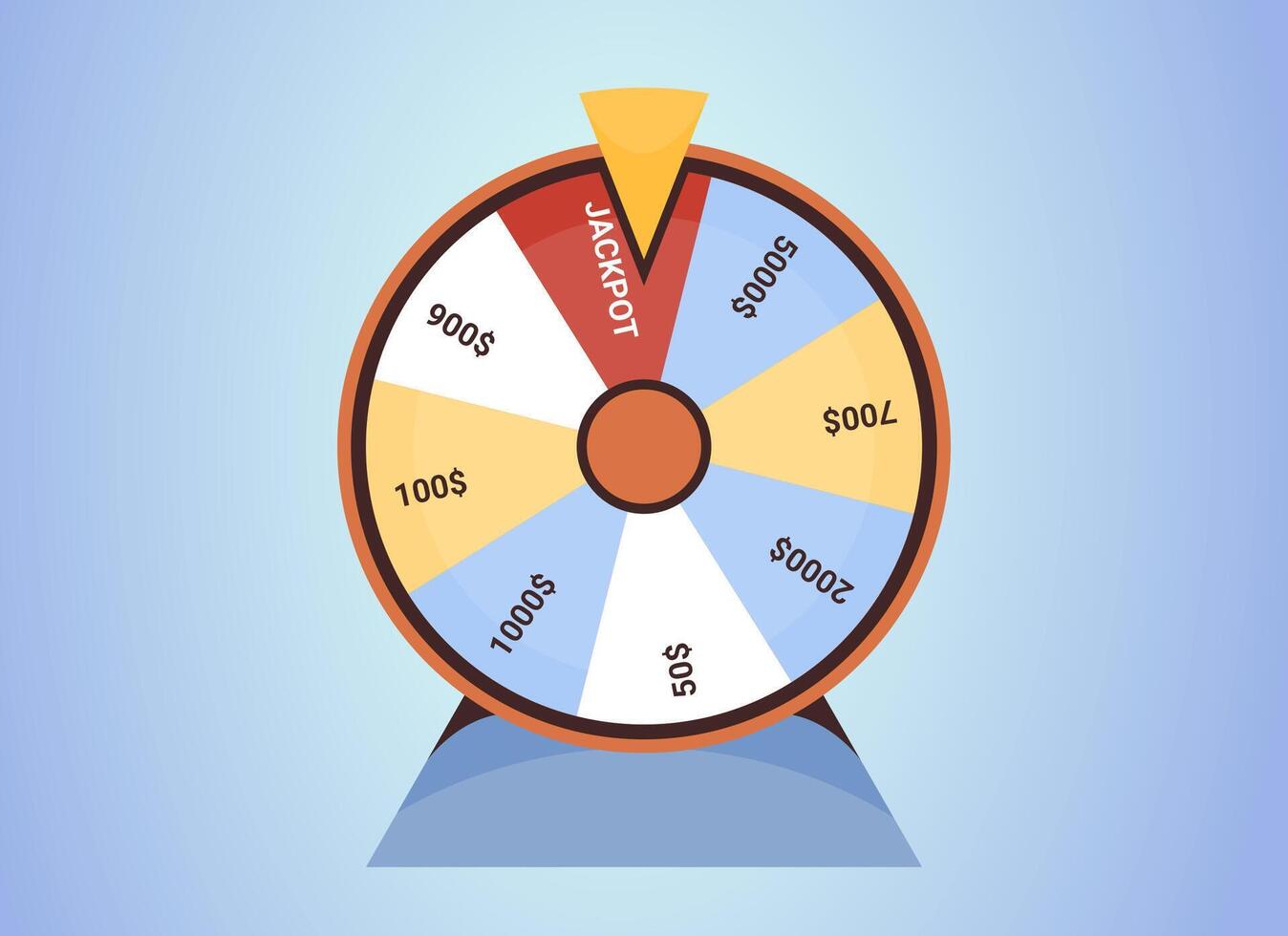 Colorful spinning fortune wheel. Lucky roulette in gambling game flat vector illustration on blue background. Gamble leisure or casino. Win money prize in lottery or hit jackpot concept