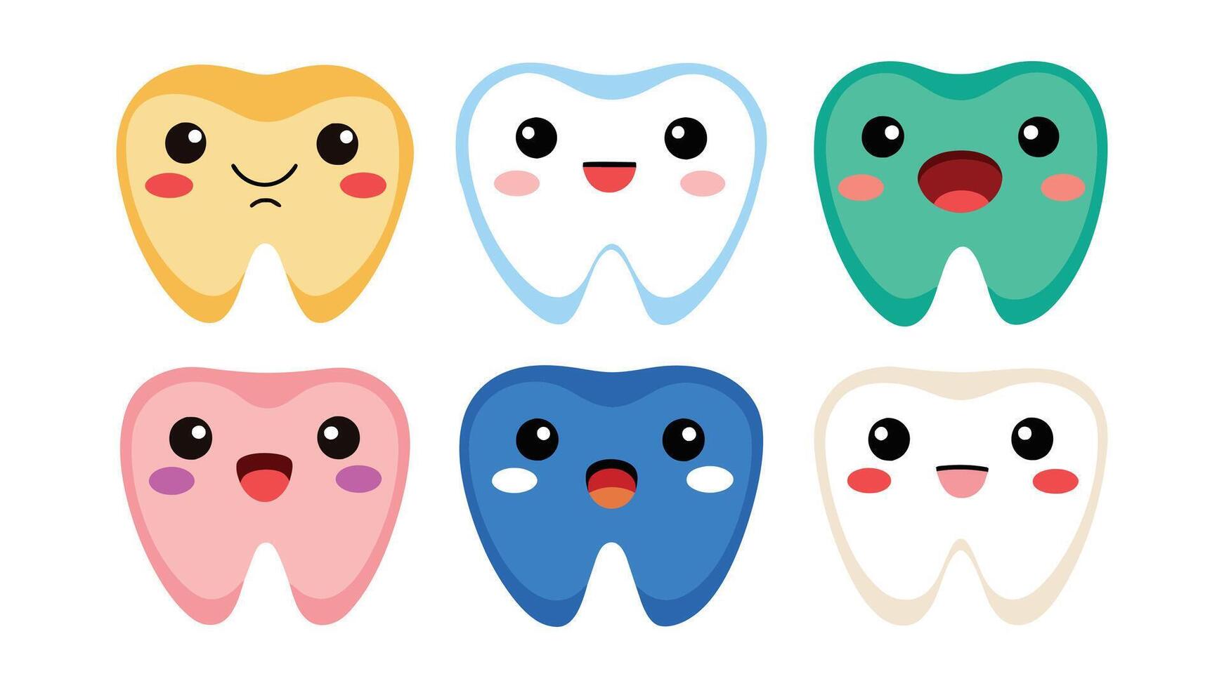 conjunto de dientes en kawaii estilo aislado plano vector Pro colección ilustración en blanco antecedentes