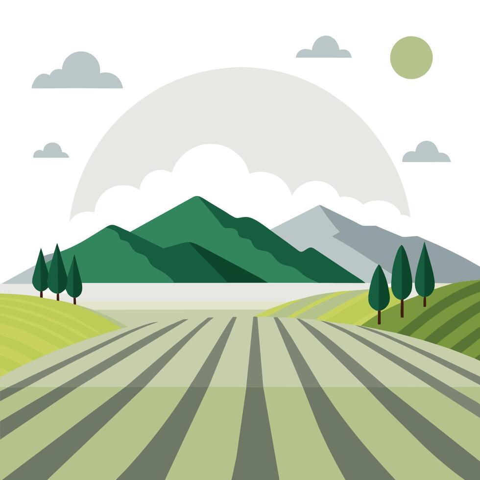 Nature green field with cloud flat vector illustration on white background