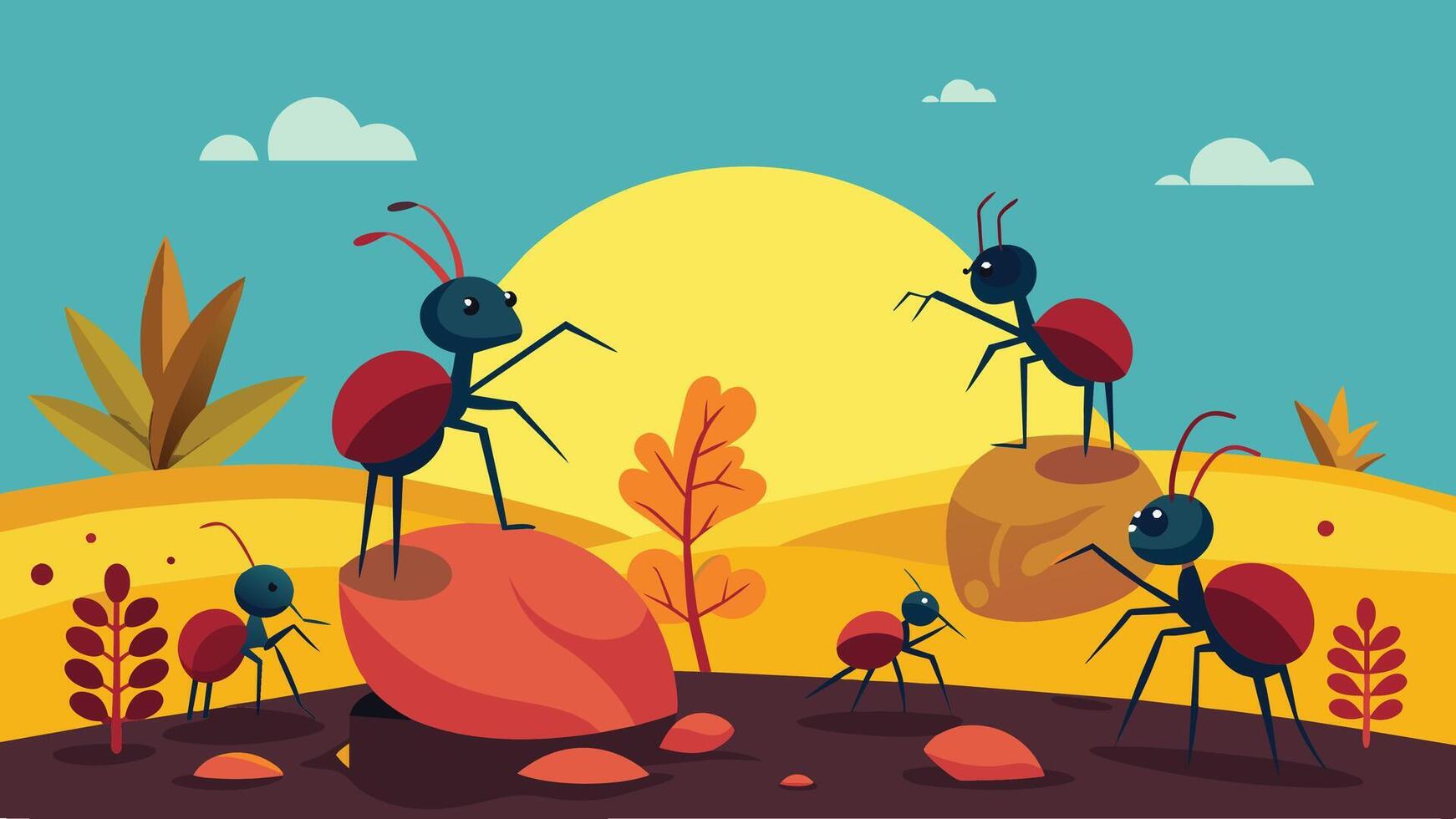 Random ants on the ground minimal isolated flat illustration. vector