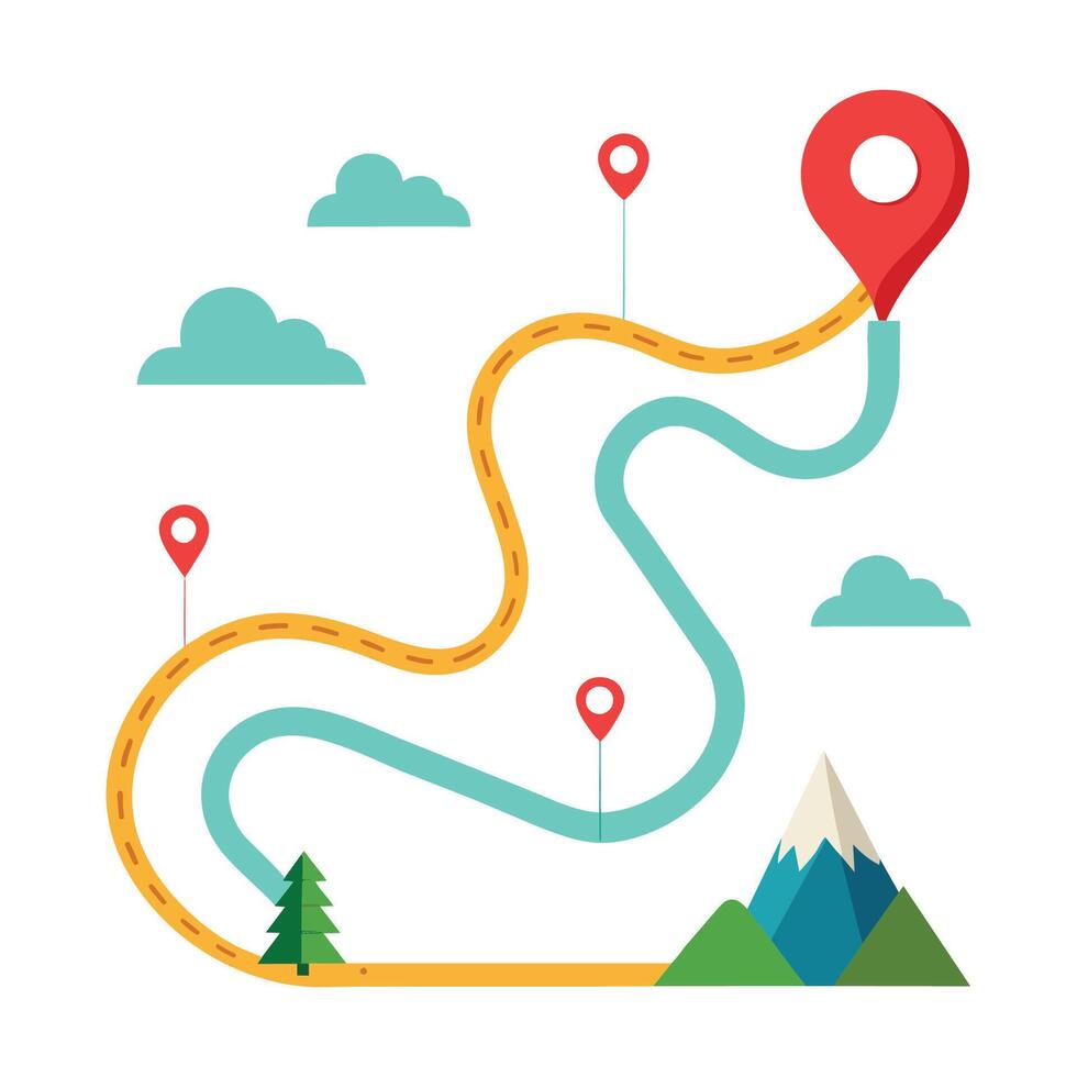 Route with location minimal flat vector illustration on white background.