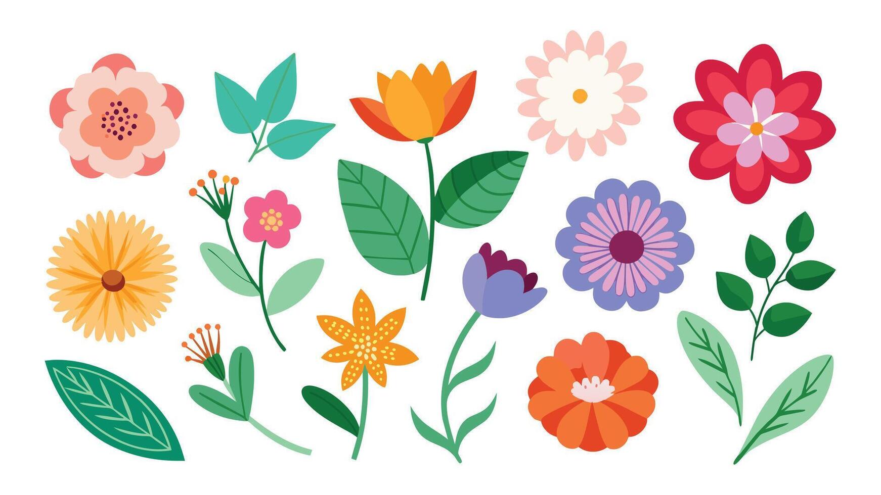 Set of floral flowers minimal isolated flat vector pro collection illustration on white background.