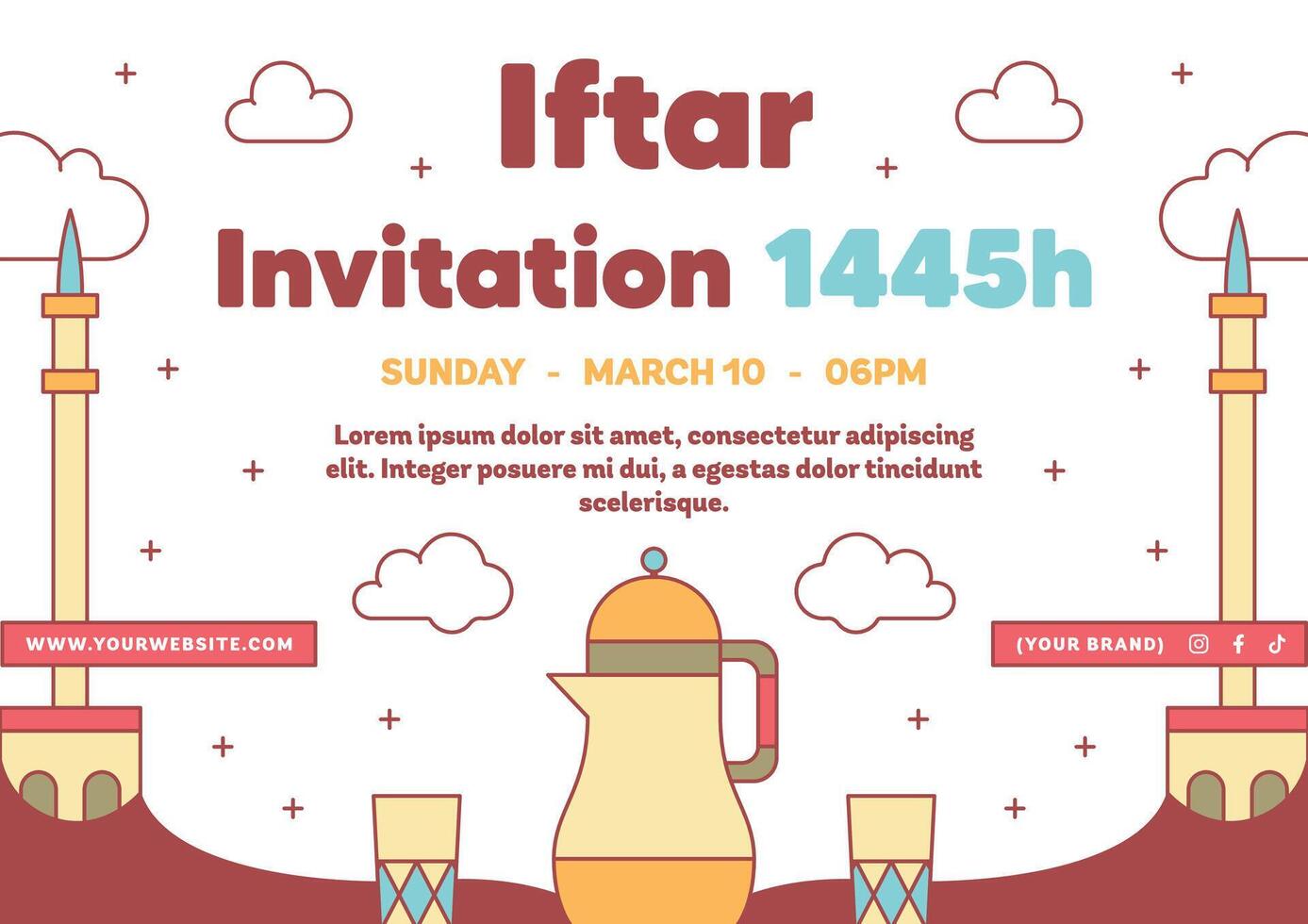 Flat Ramadan or Ramadhan Social Media Square Post Design Collection with Arabic Style vector