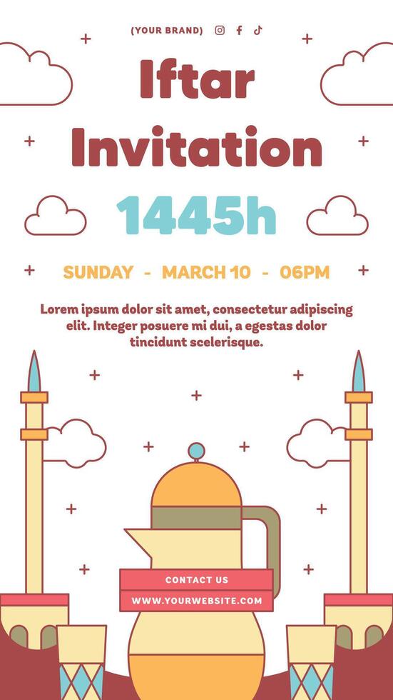 Flat Ramadan or Ramadhan A4 Poster or Flyer Design Collection with Arabic Style vector