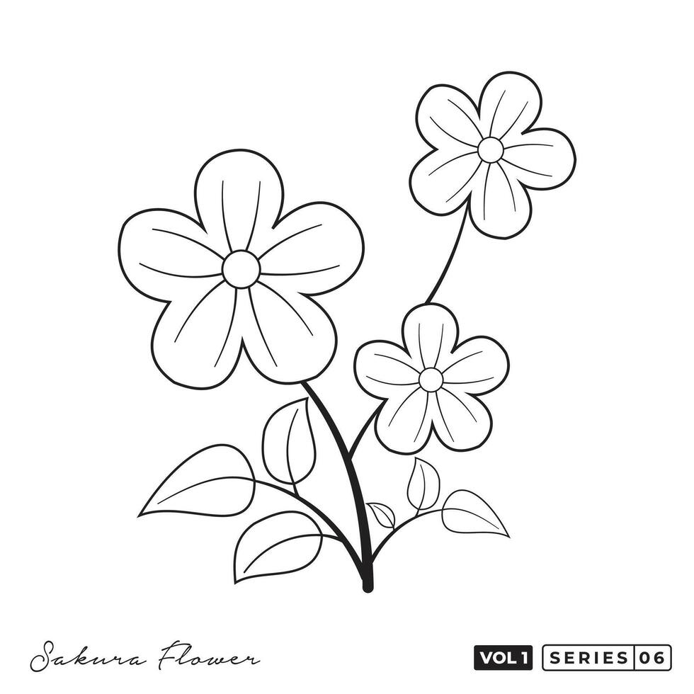 un flor colorante página con un negro describir. sakura flores línea Arte vector diseño