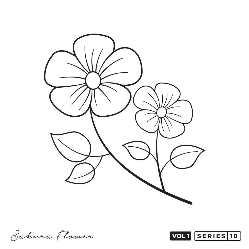 a flower coloring page with a black outline. Sakura Flowers Line Art Vector Design