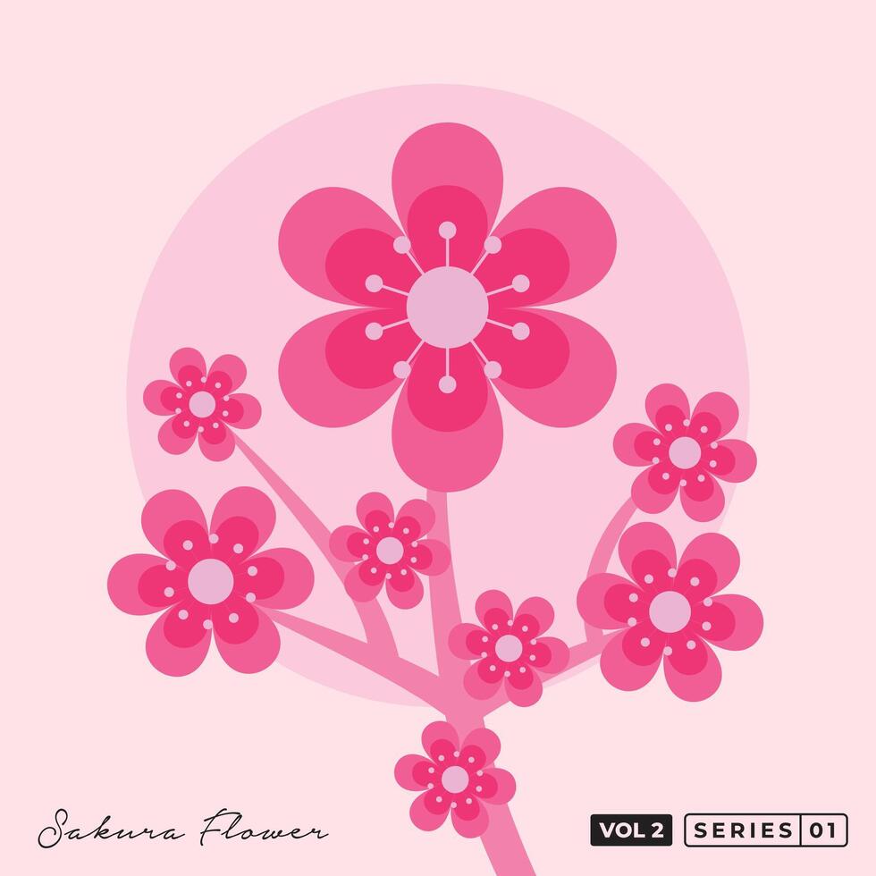 Sakura Flowers Line Art Vector Design. Japanese Sakura Blossom.