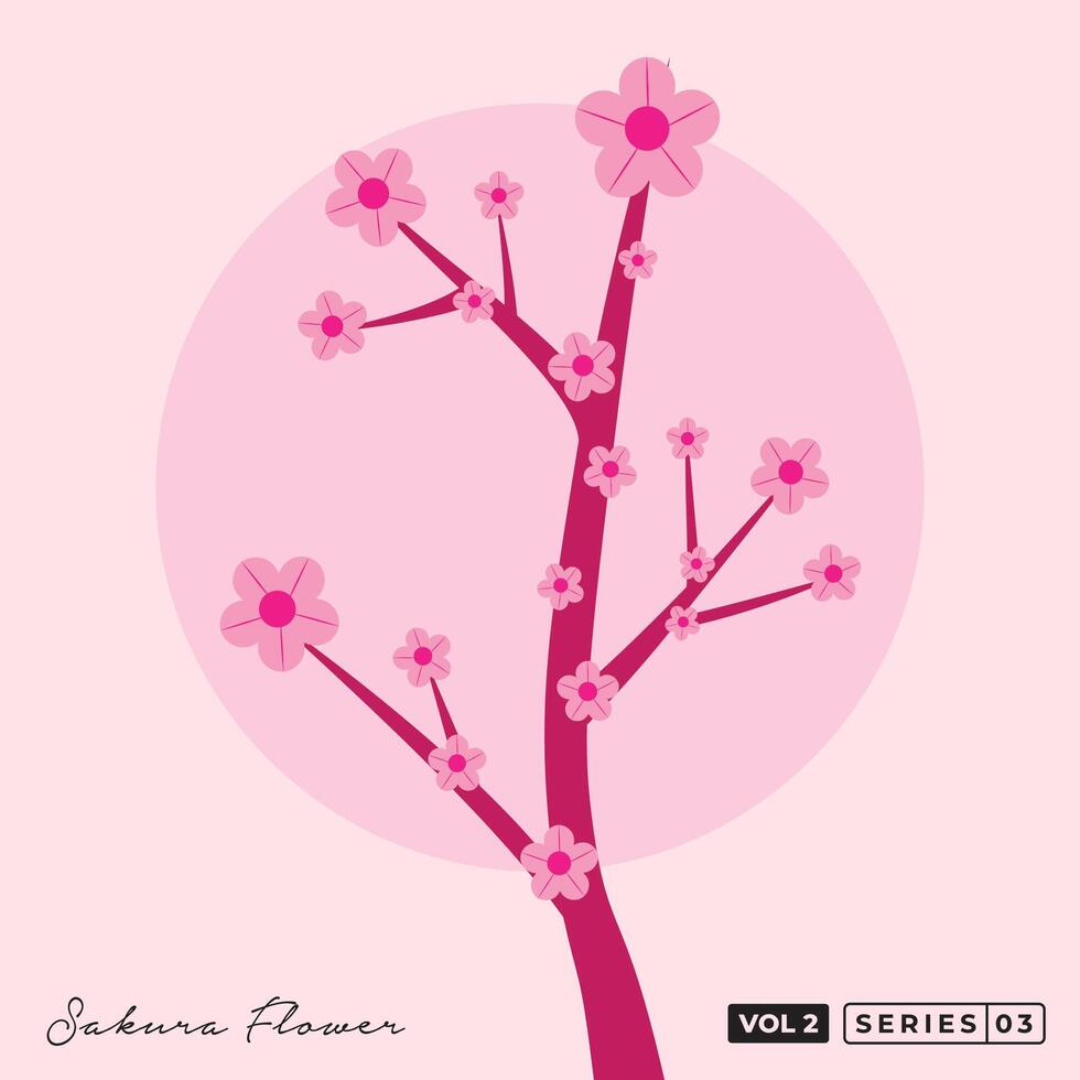 Sakura Flowers Line Art Vector Design. Japanese Sakura Blossom