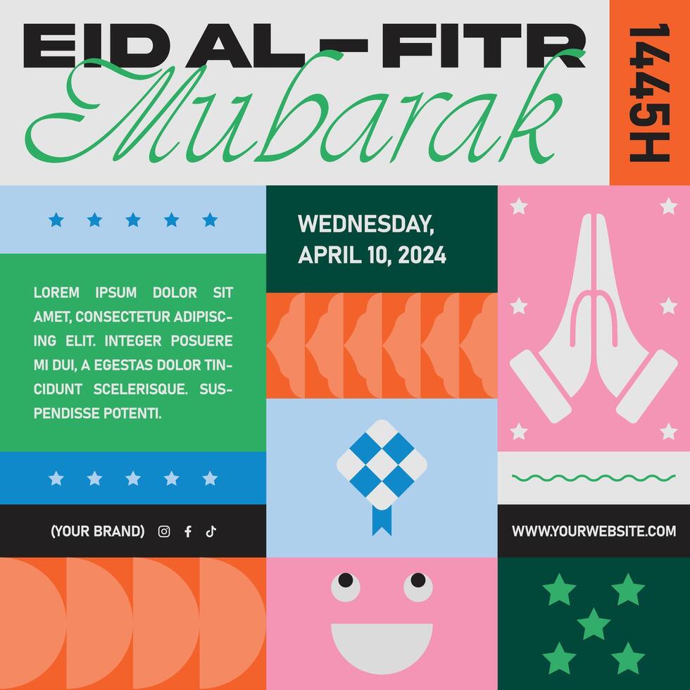 Happy Eid Mubarak Social Media Post Illustration. Ramadhan or Ramadan Kareem Islamic Square Design vector
