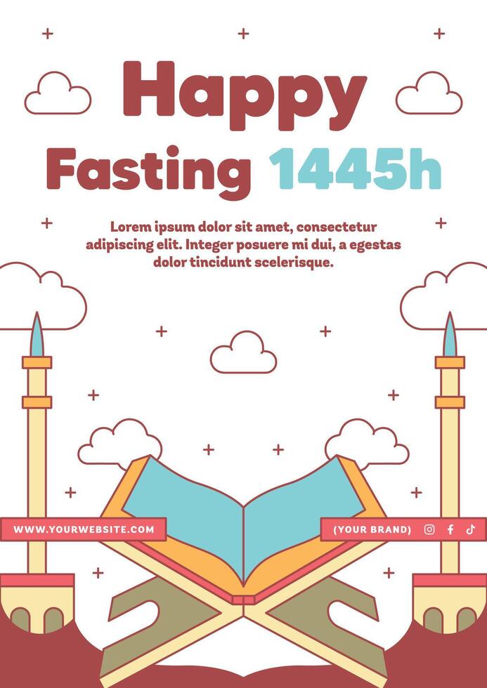 Flat Ramadan or Ramadhan Social Media Square Post Design Collection with Arabic Style vector