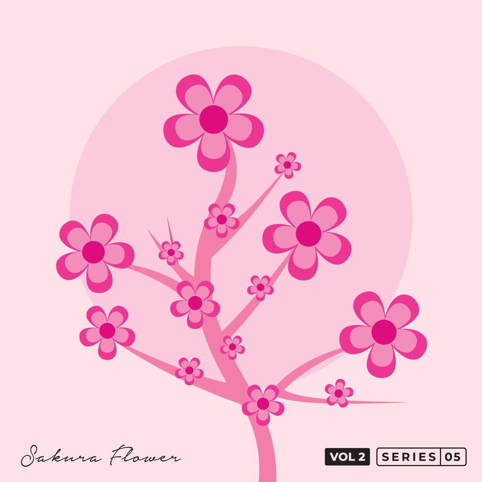 Sakura Flowers Line Art Vector Design. Japanese Sakura Blossom