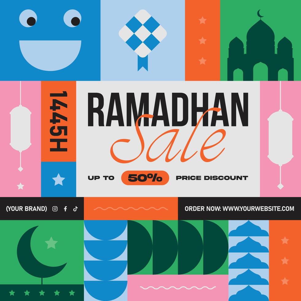 Happy Eid Mubarak Social Media Post Illustration. Ramadhan or Ramadan Kareem Islamic Square Design vector