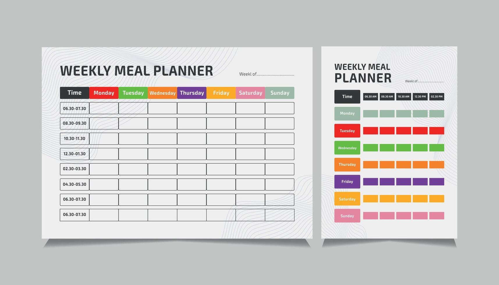 A4 Weekly meal planner schedule and diet chart Template. vector