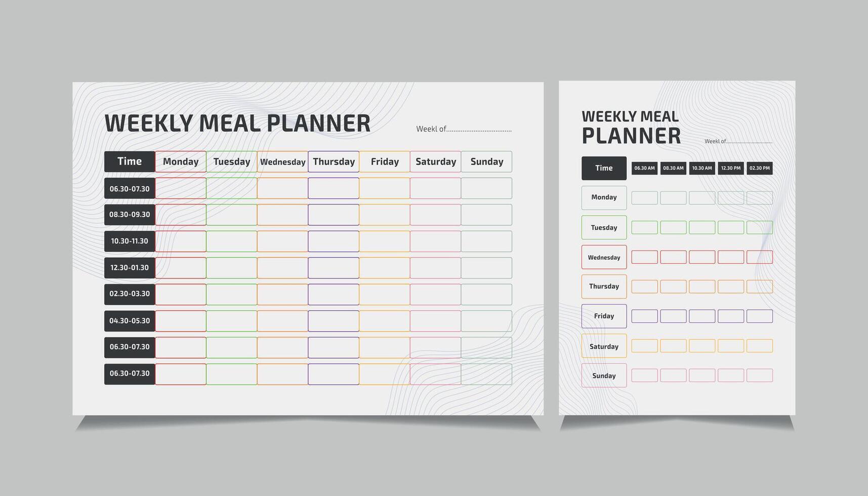 A4 Weekly meal planner schedule and diet chart Template. vector