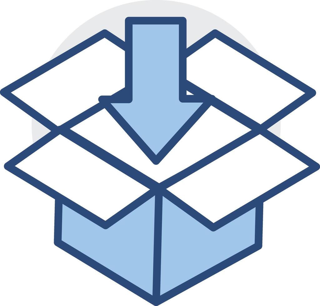 Dropbox icono con flecha señalando abajo vector