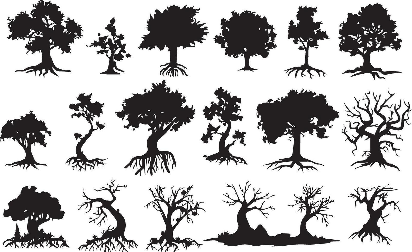 silueta vector de árbol y raíz en blanco antecedentes