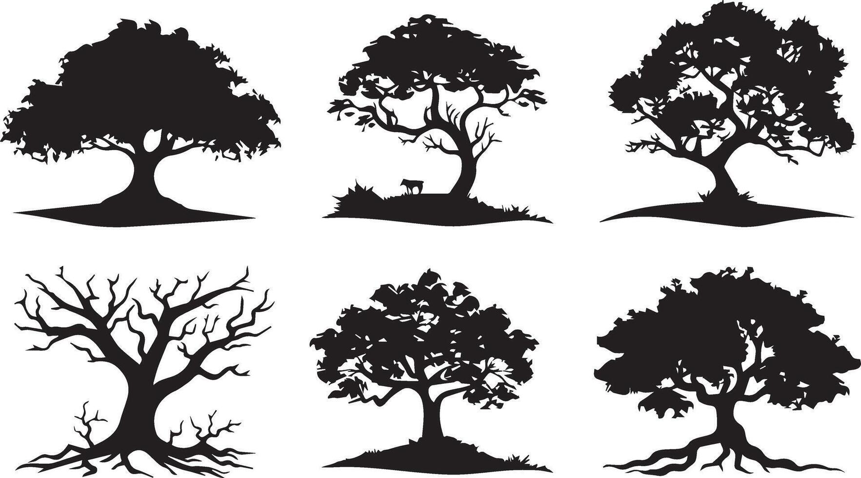 Silhouette vector of tree and root on white background