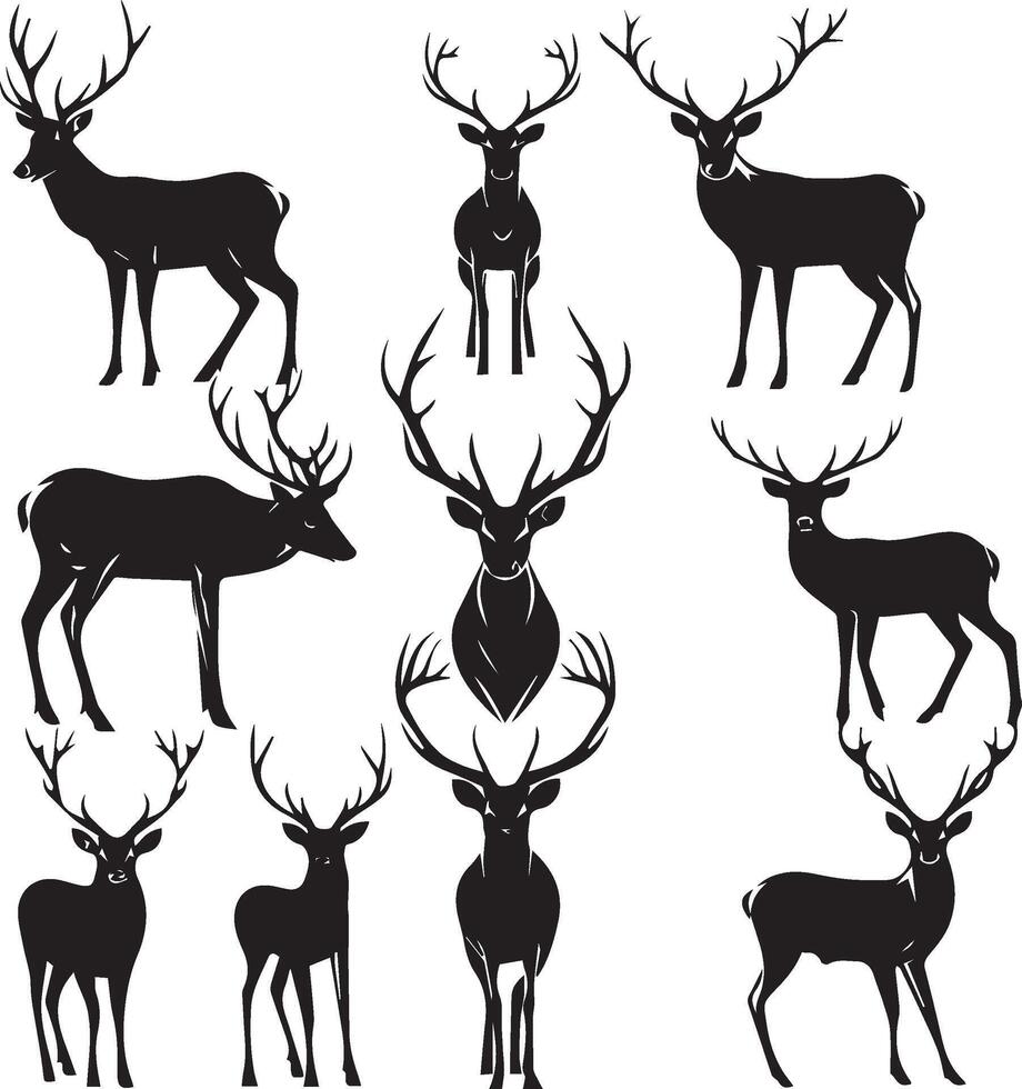Set of Deer's black silhouettes on white background vector