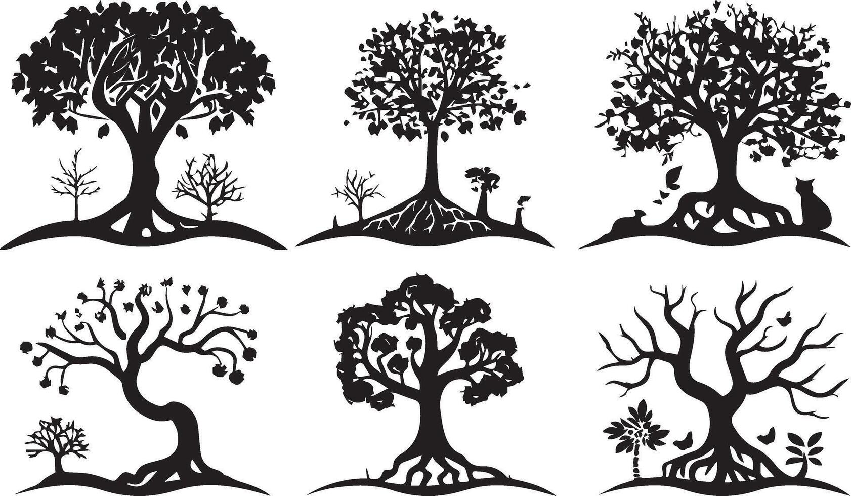 Silhouette vector of tree and root on white background