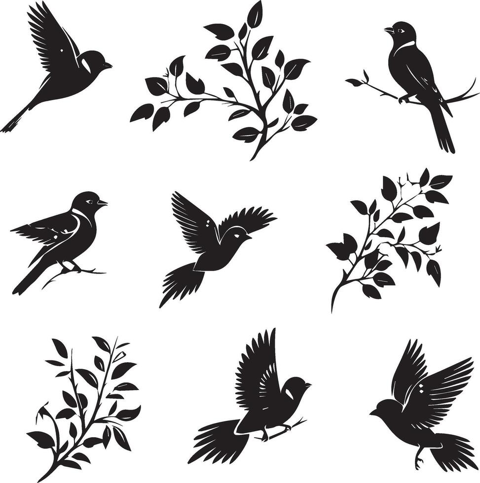 Silhouette of Sparrow birds on the branch white background vector