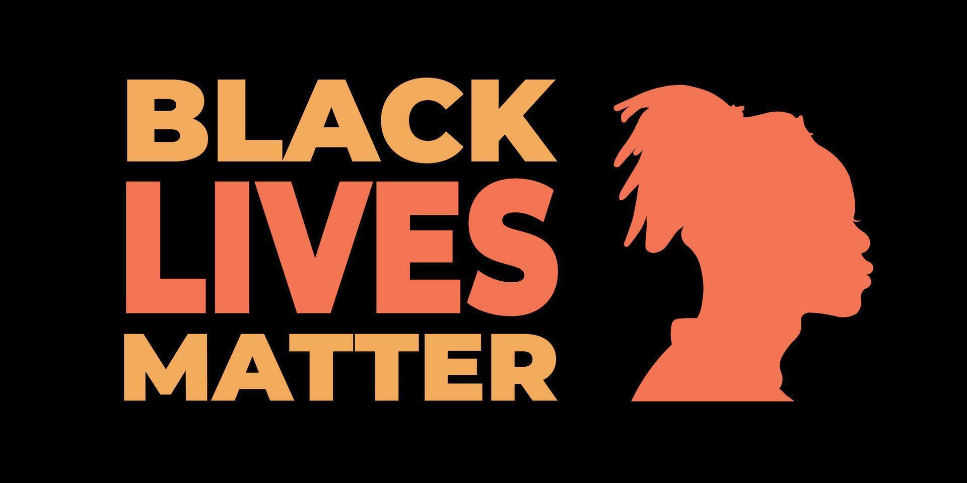 African man with Black Lives Matter text. Silhouette of a black man. Stop racism poster. Vector illustration. Black lives matter concept