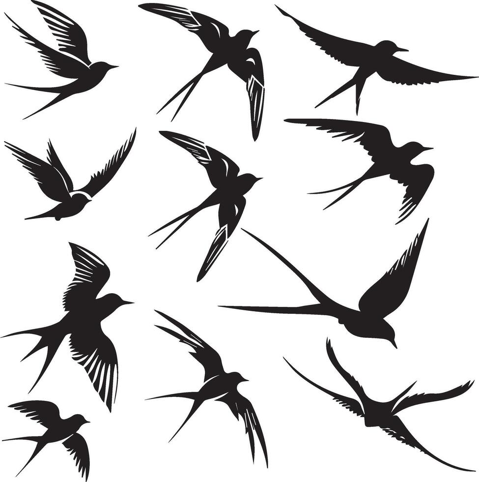 Swallow Birds Flying Silhouettes vector