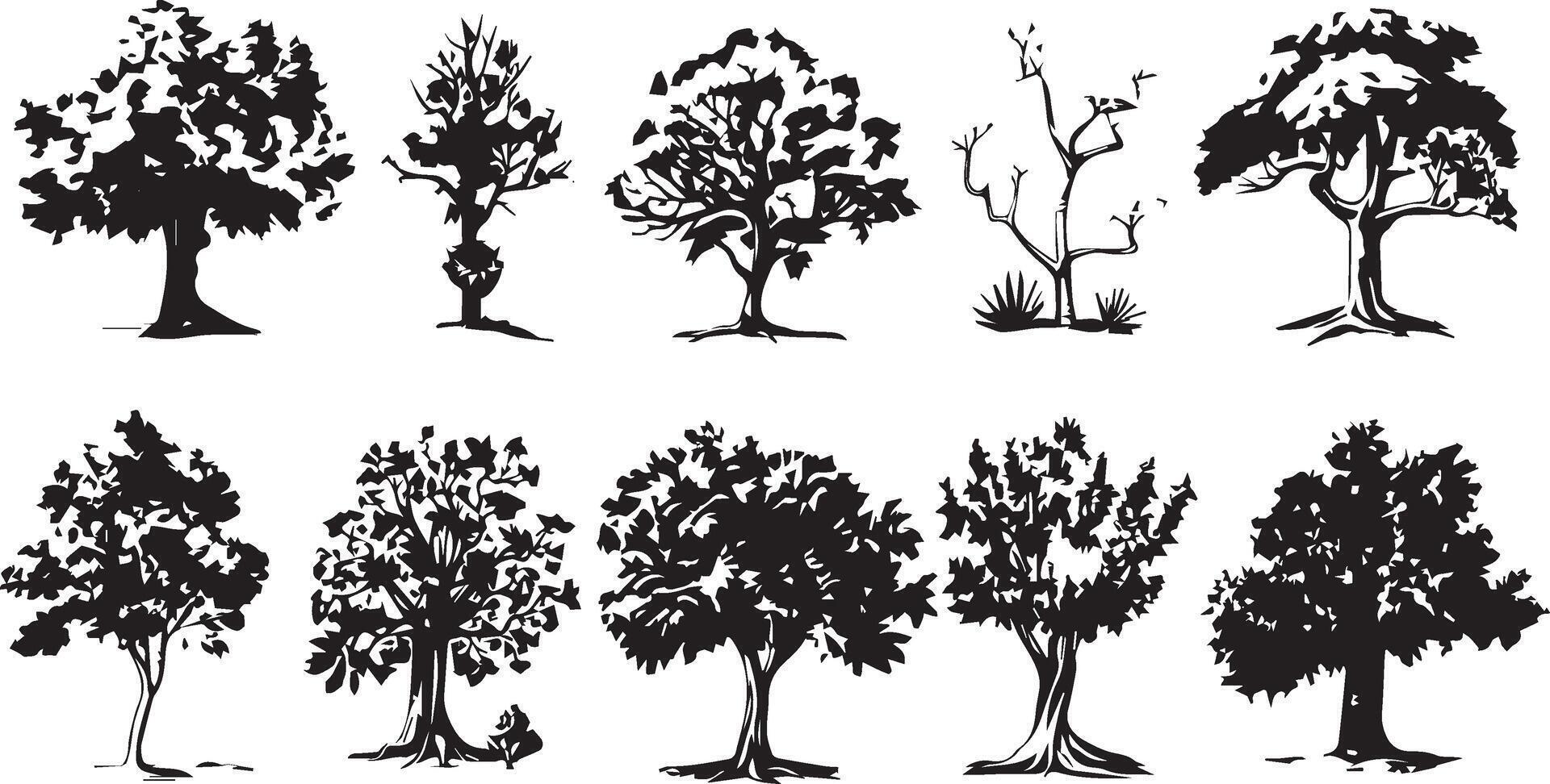 Big set of hand drawn tree sketches on white background vector