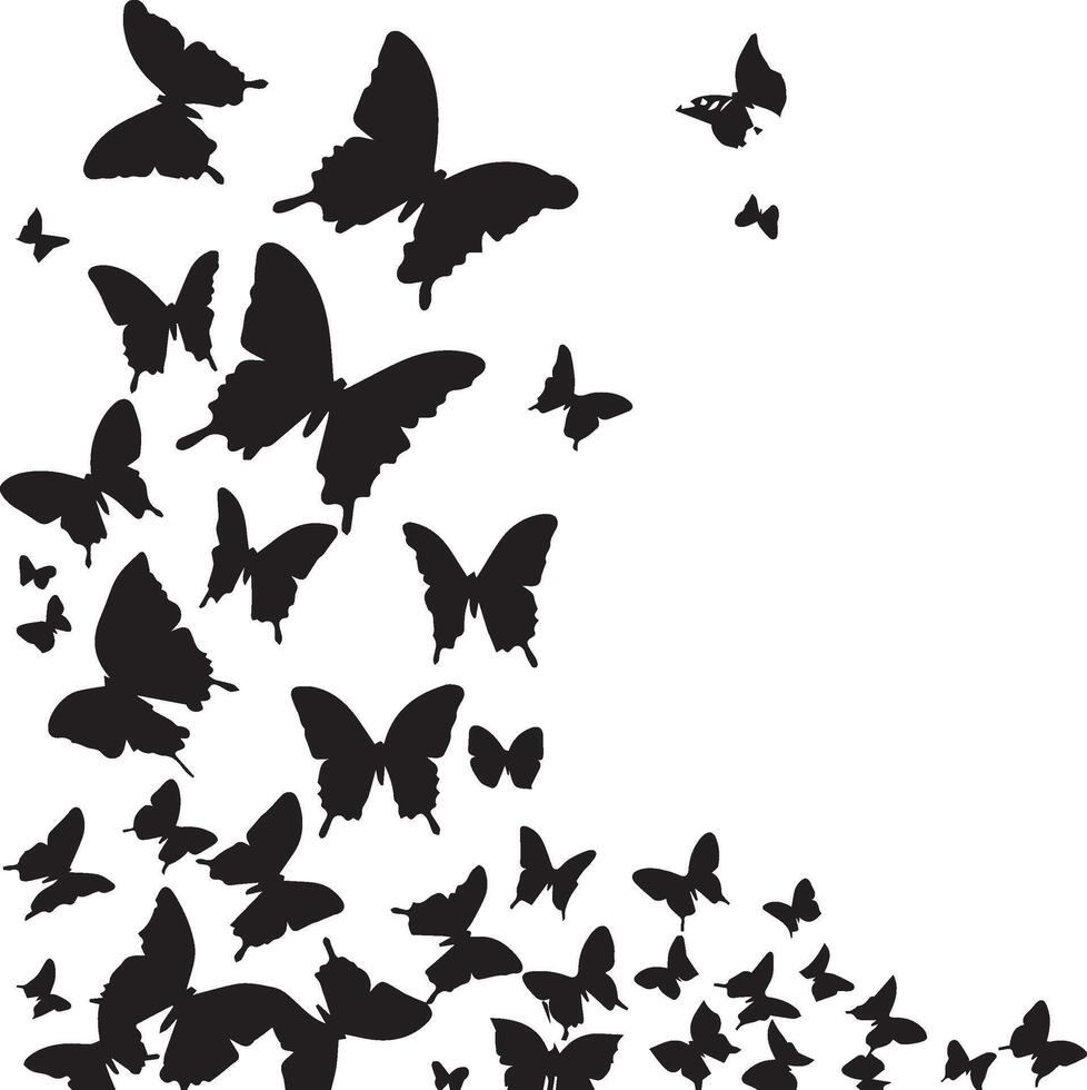 Silhouette of flying Butterfly set on white background vector