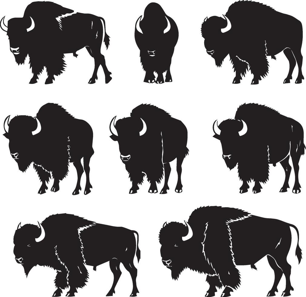 Set of Bison silhouette vector on white background