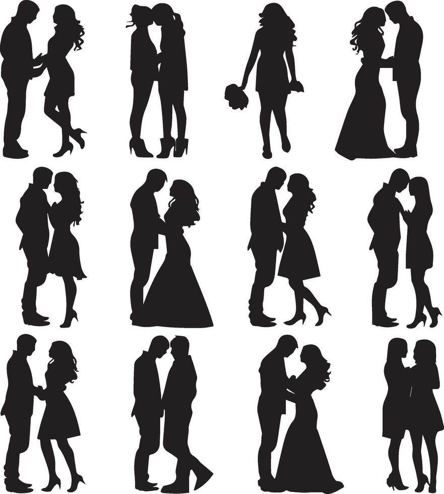 Lovely Couples Set silhouette on white background vector