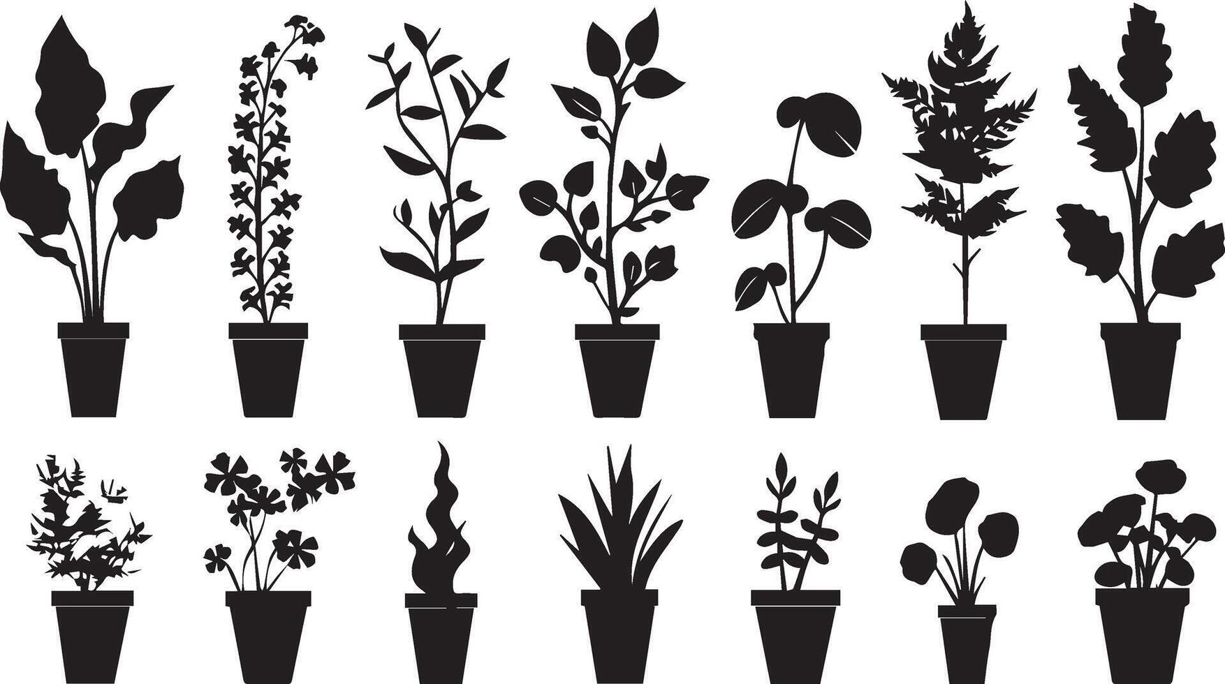 Beautiful plants with leaves black silhouette vector