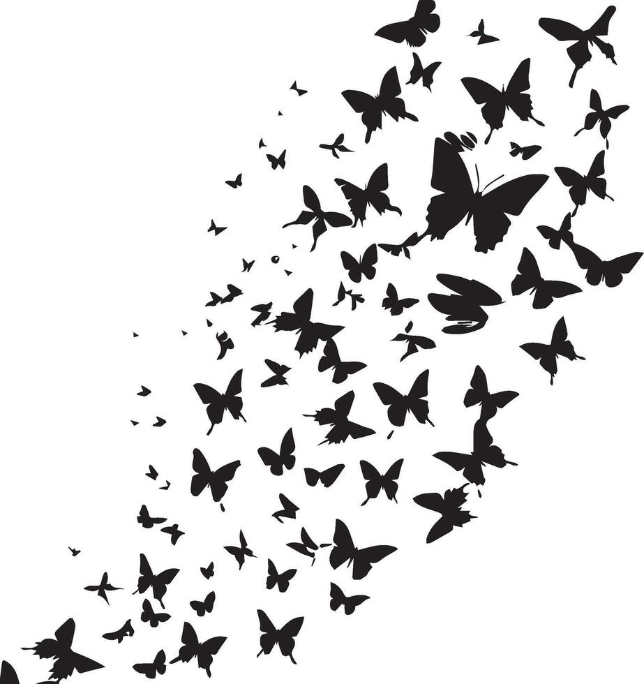 Silhouette of flying Butterfly set on white background vector